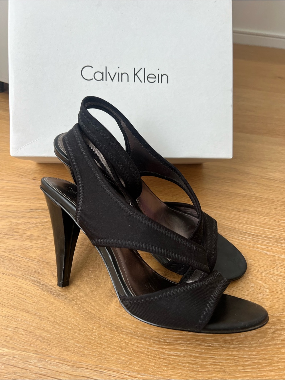 Calvin Klein Black Stretch Slingback Heels